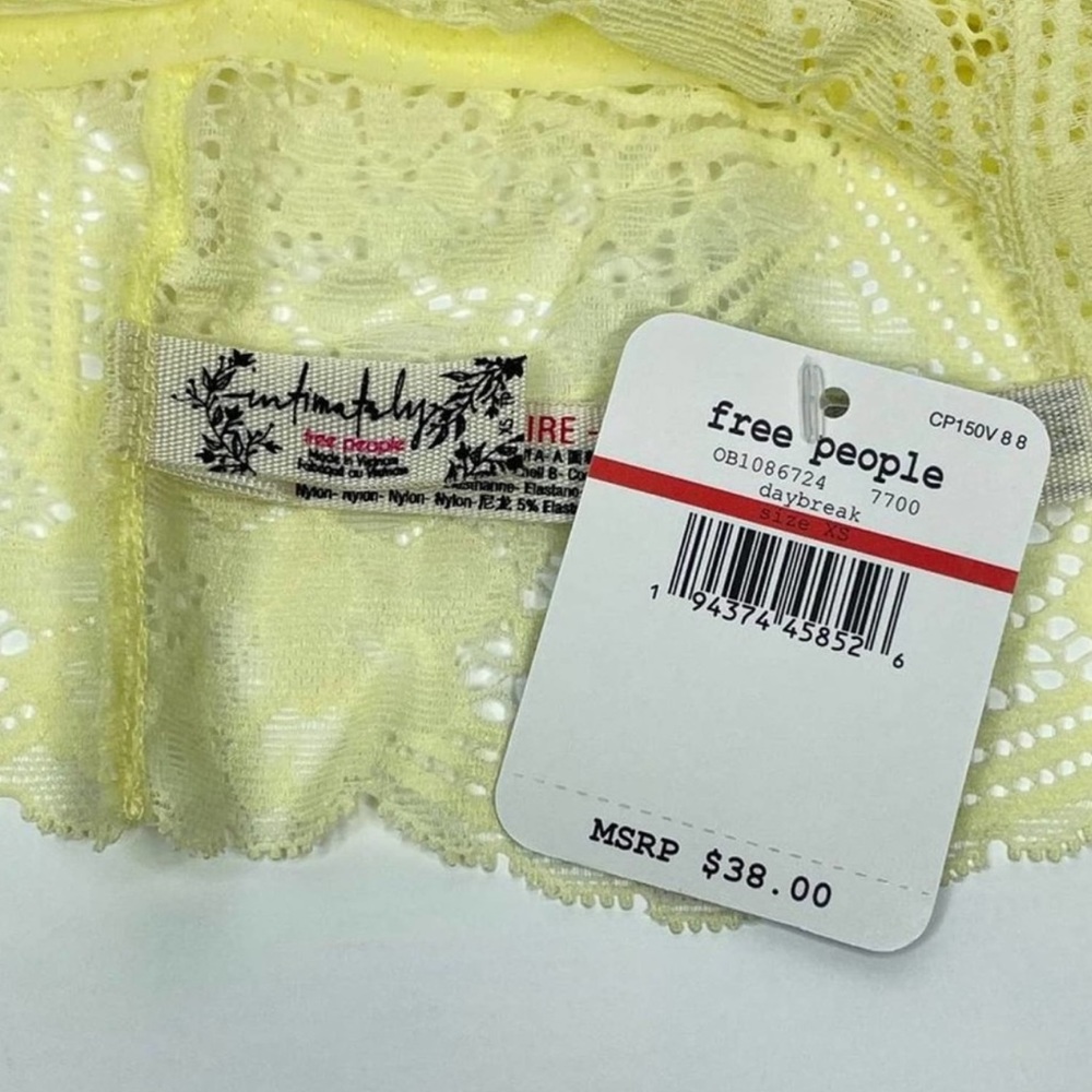 Free People Yellow Lace Trim bralette NWT - Picture 4 of 8